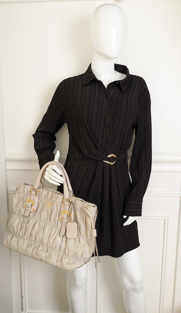 Prada Light Gray Tessuto Gaufre Tote Bag