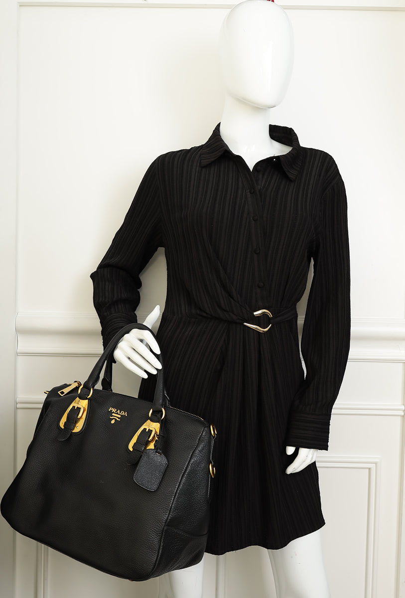 Prada Black Vitello Diano Soft Tote Bag