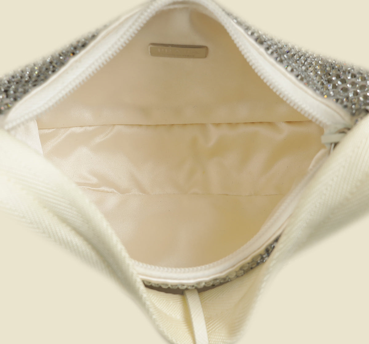 Prada White Satin Re-Edition 2000 Mini Bag w/ Artificial Crystal