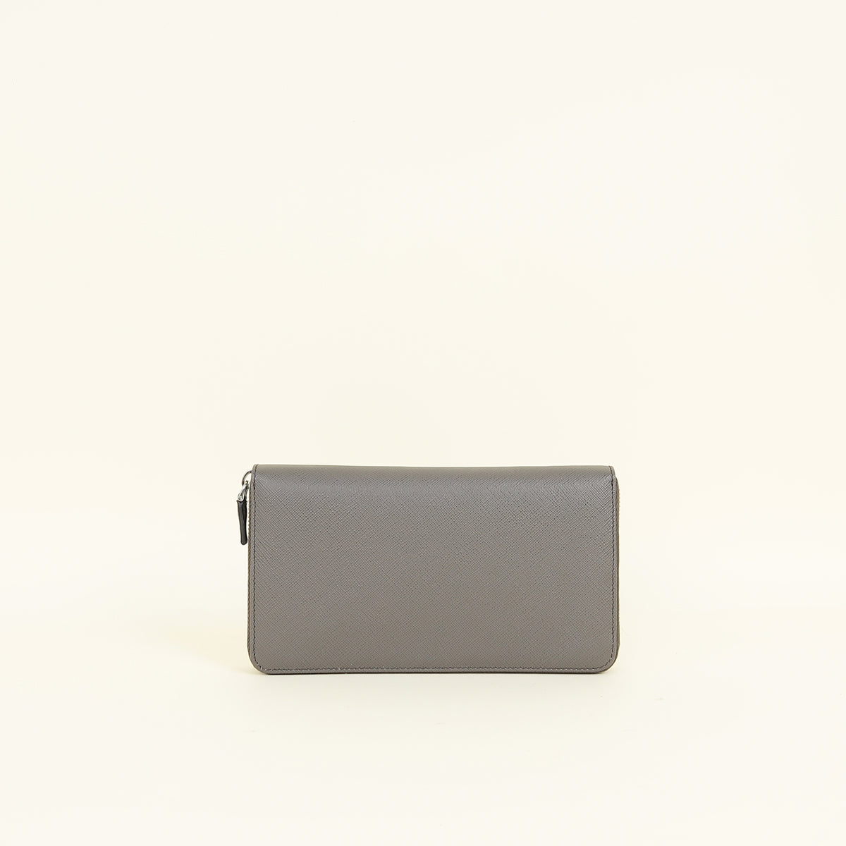 Prada Dark Gray Triangle Logo Large Zip Around Wallet (For Men)