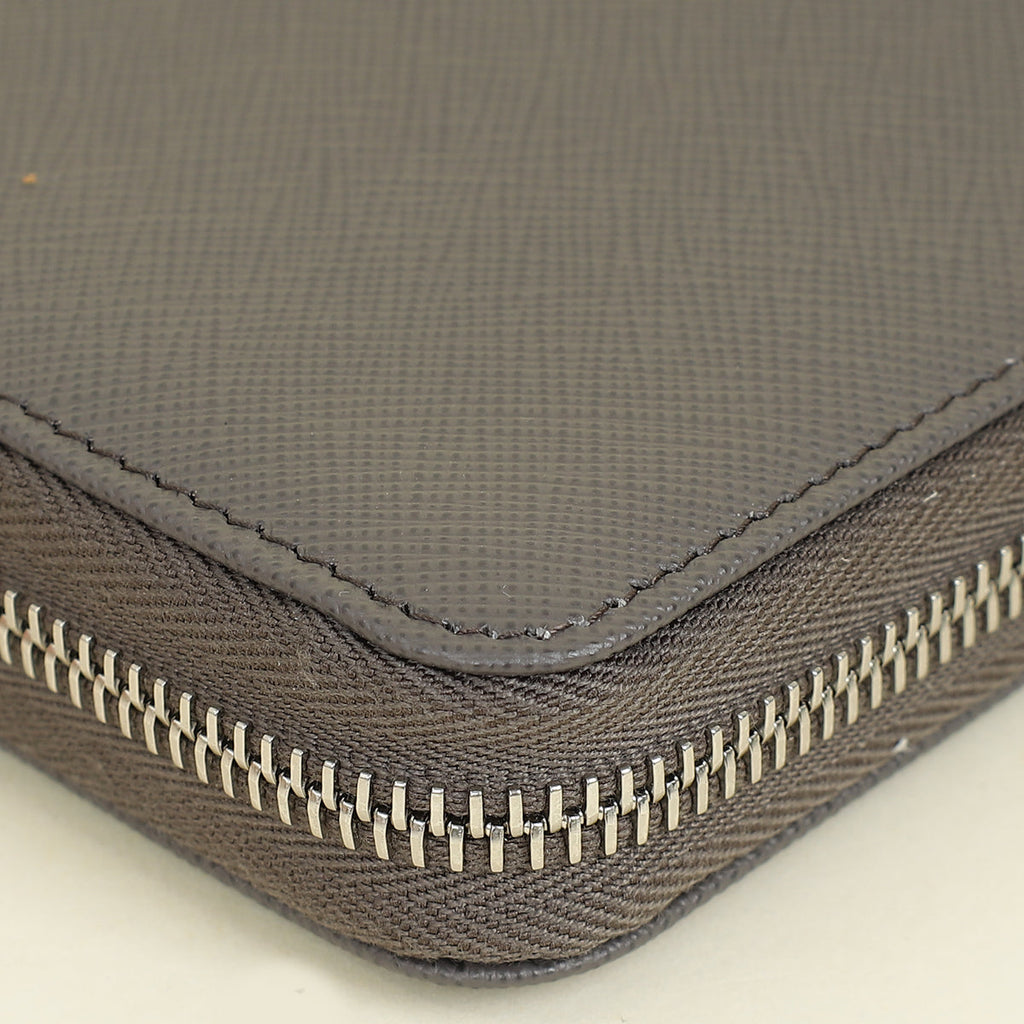 Prada Dark Gray Triangle Logo Large Zip Around Wallet (For Men)