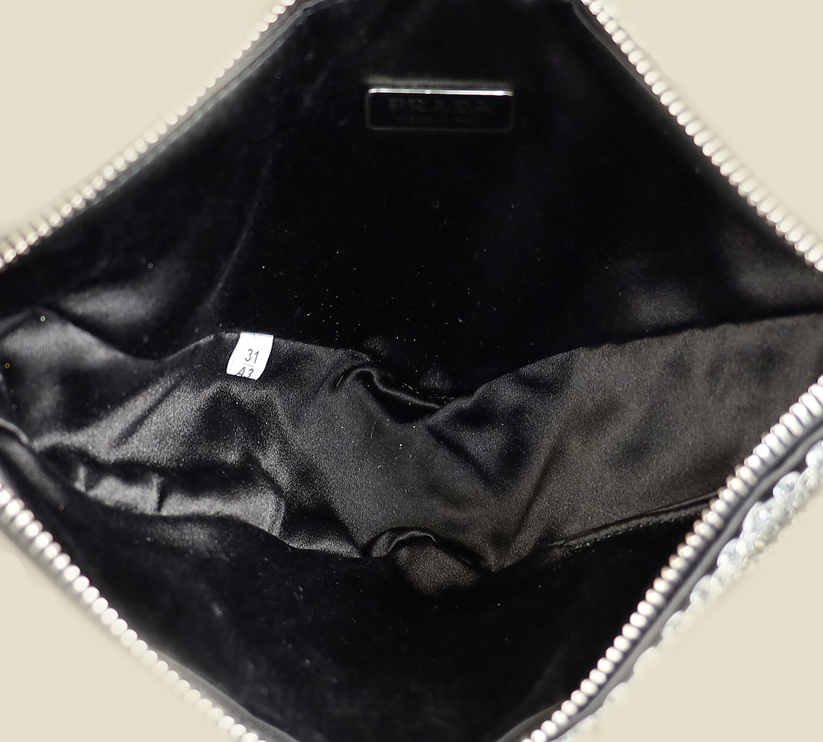 Prada Black Triangle Crystal-Embellished Satin Pouch