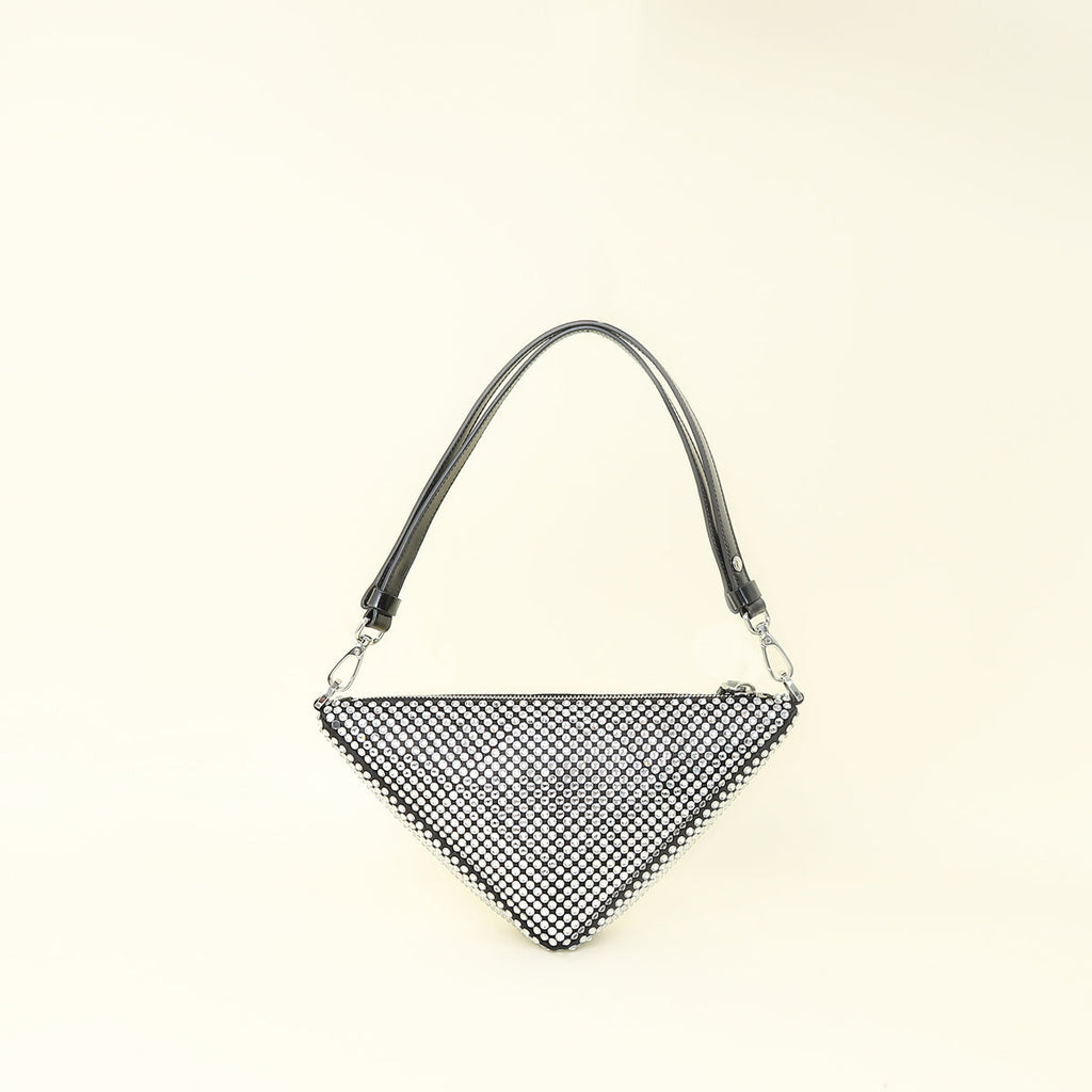 Prada Black Triangle Crystal-Embellished Satin Pouch