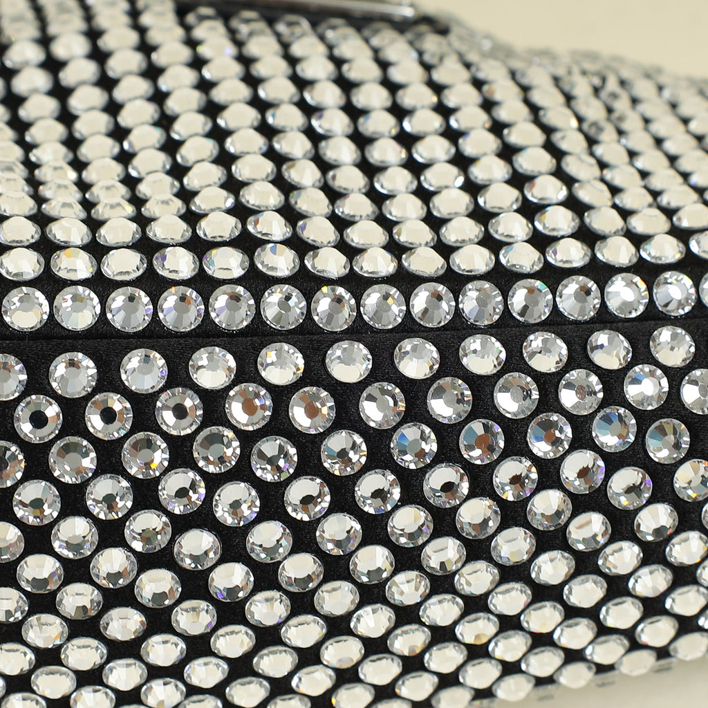 Prada Black Triangle Crystal-Embellished Satin Pouch