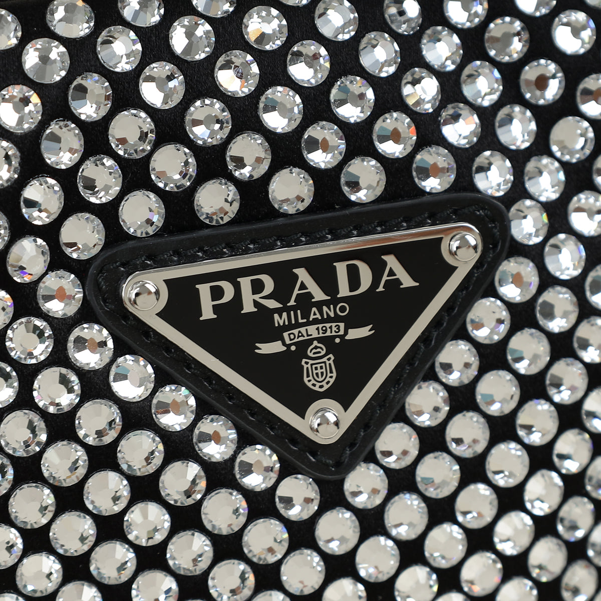 Prada Black Triangle Crystal-Embellished Satin Pouch