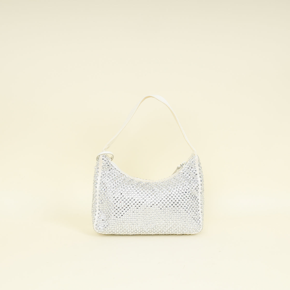 Prada White Satin Re-Edition 2000 Mini Bag w/Artificial Crystal
