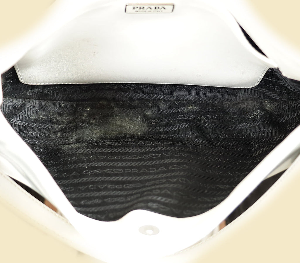 Prada White Cleo Brushed Small Shoulder Bag