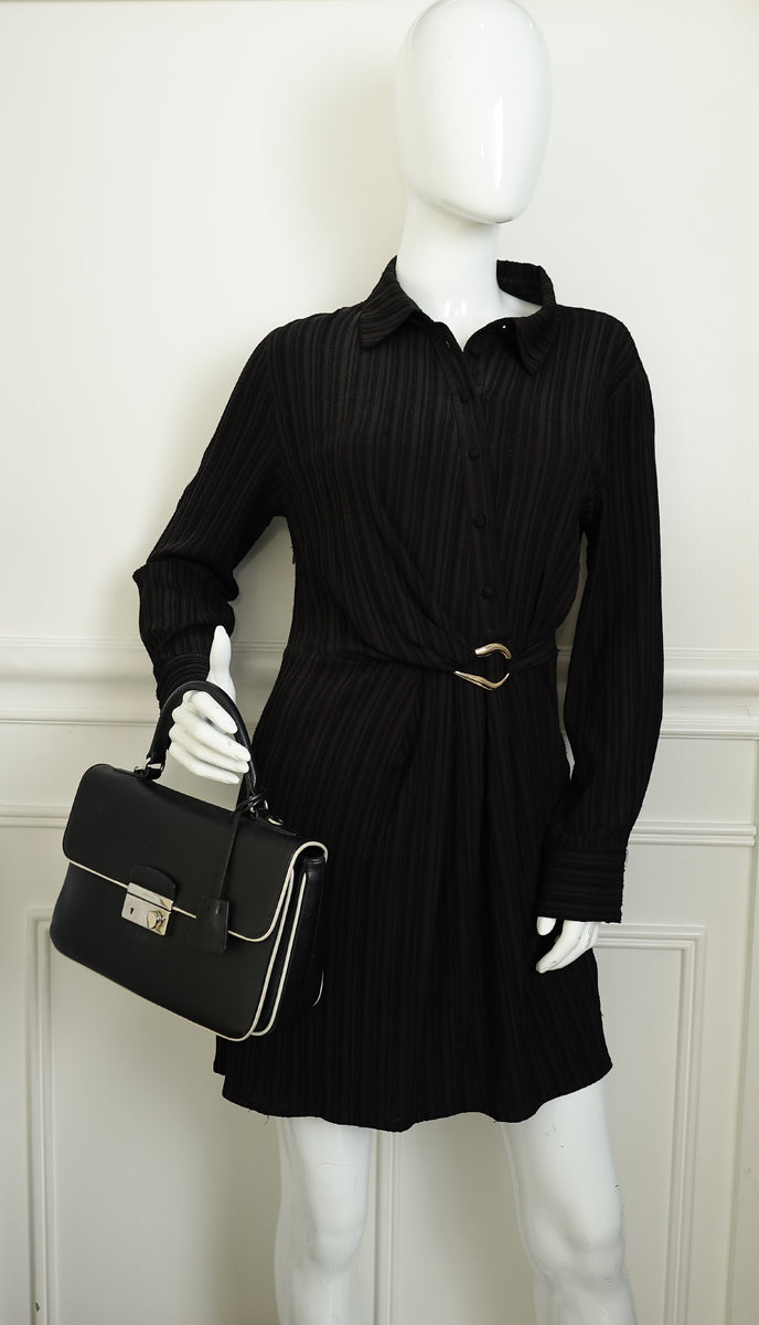 Prada Black Sound Lock Top Handle Flap Bag