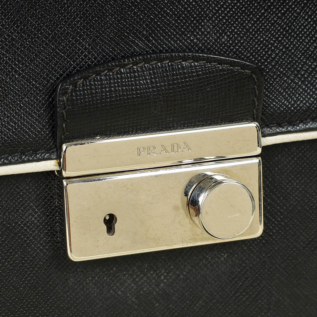 Prada Black Sound Lock Top Handle Flap Bag