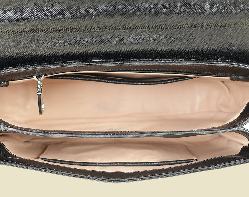 Prada Black Sound Lock Top Handle Flap Bag