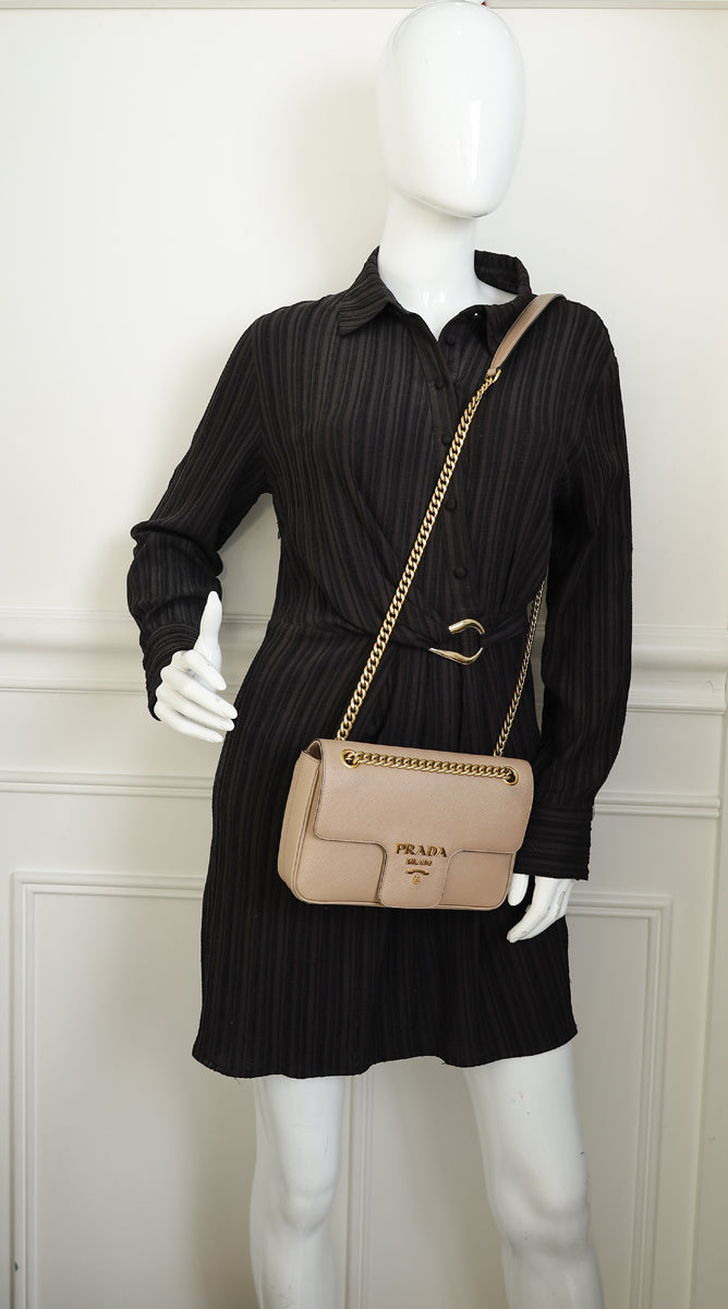Prada Beige Flap Chain Bag