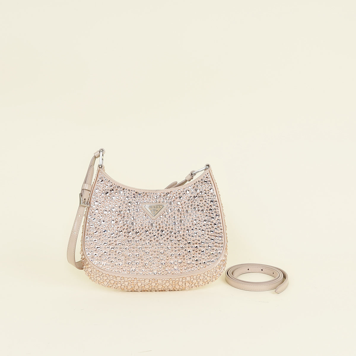 Prada Nude Metal Crystal-Embellished Satin Cleo Bag