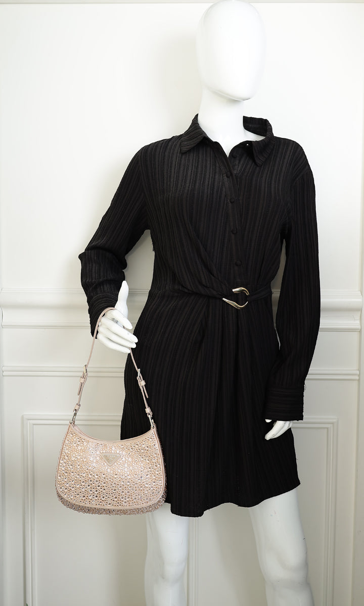 Prada Nude Metal Crystal-Embellished Satin Cleo Bag