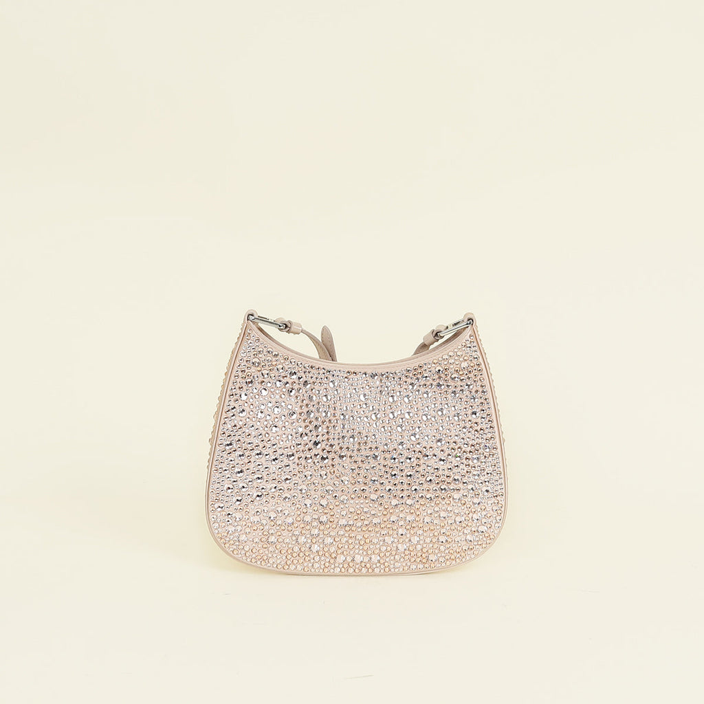 Prada Nude Metal Crystal-Embellished Satin Cleo Bag