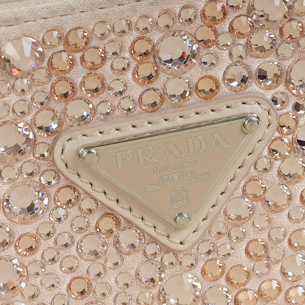 Prada Nude Metal Crystal-Embellished Satin Cleo Bag