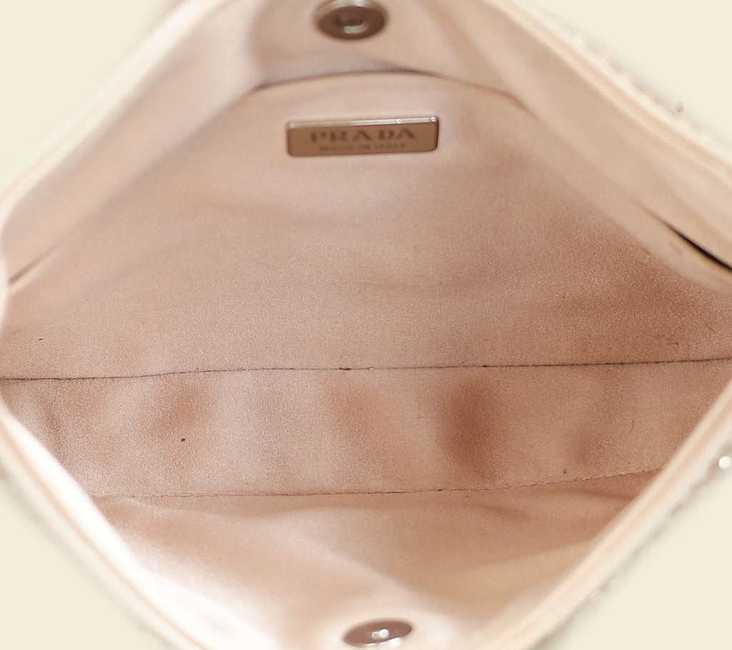 Prada Nude Metal Crystal-Embellished Satin Cleo Bag