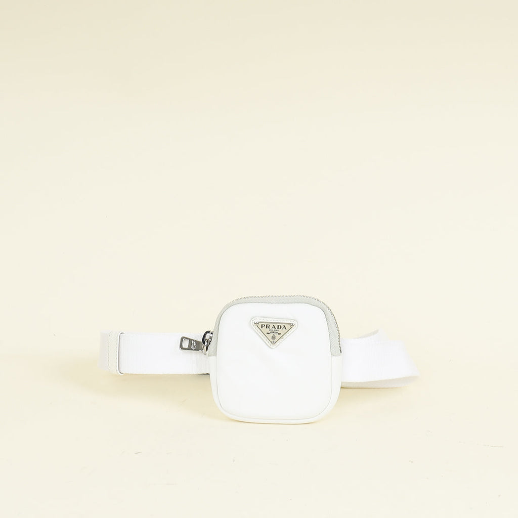 Prada White Re-Nylon Pouch Belt