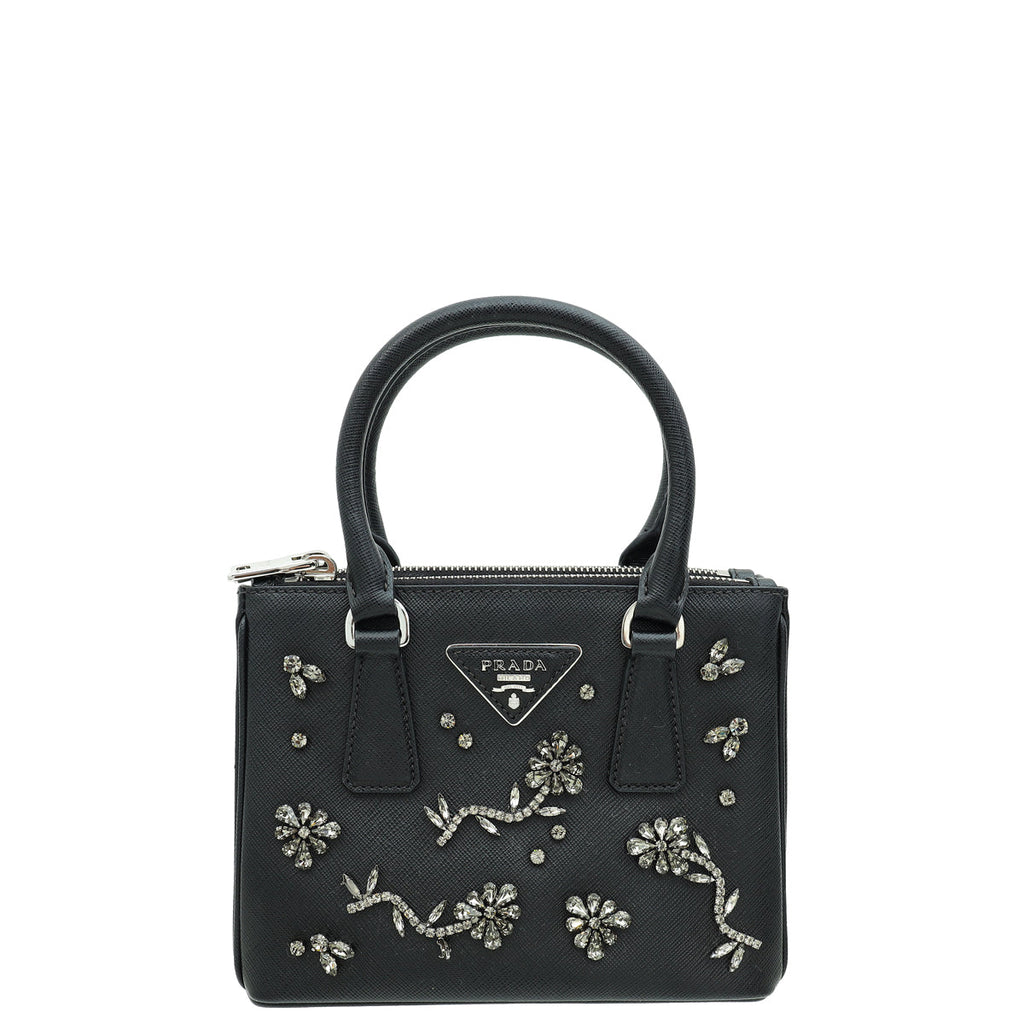 Prada Black Lux Crystal Galleria Mini Bag