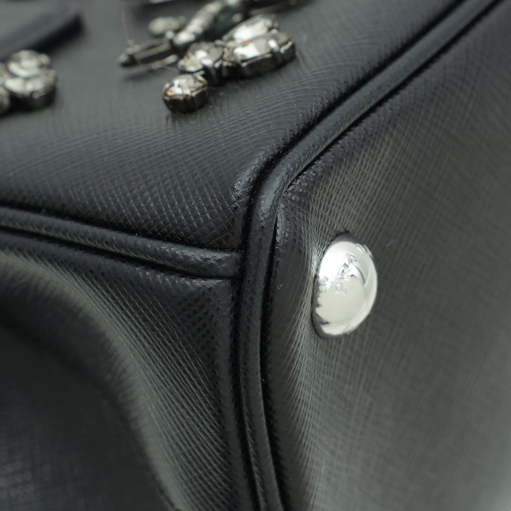 Prada Black Lux Crystal Galleria Mini Bag