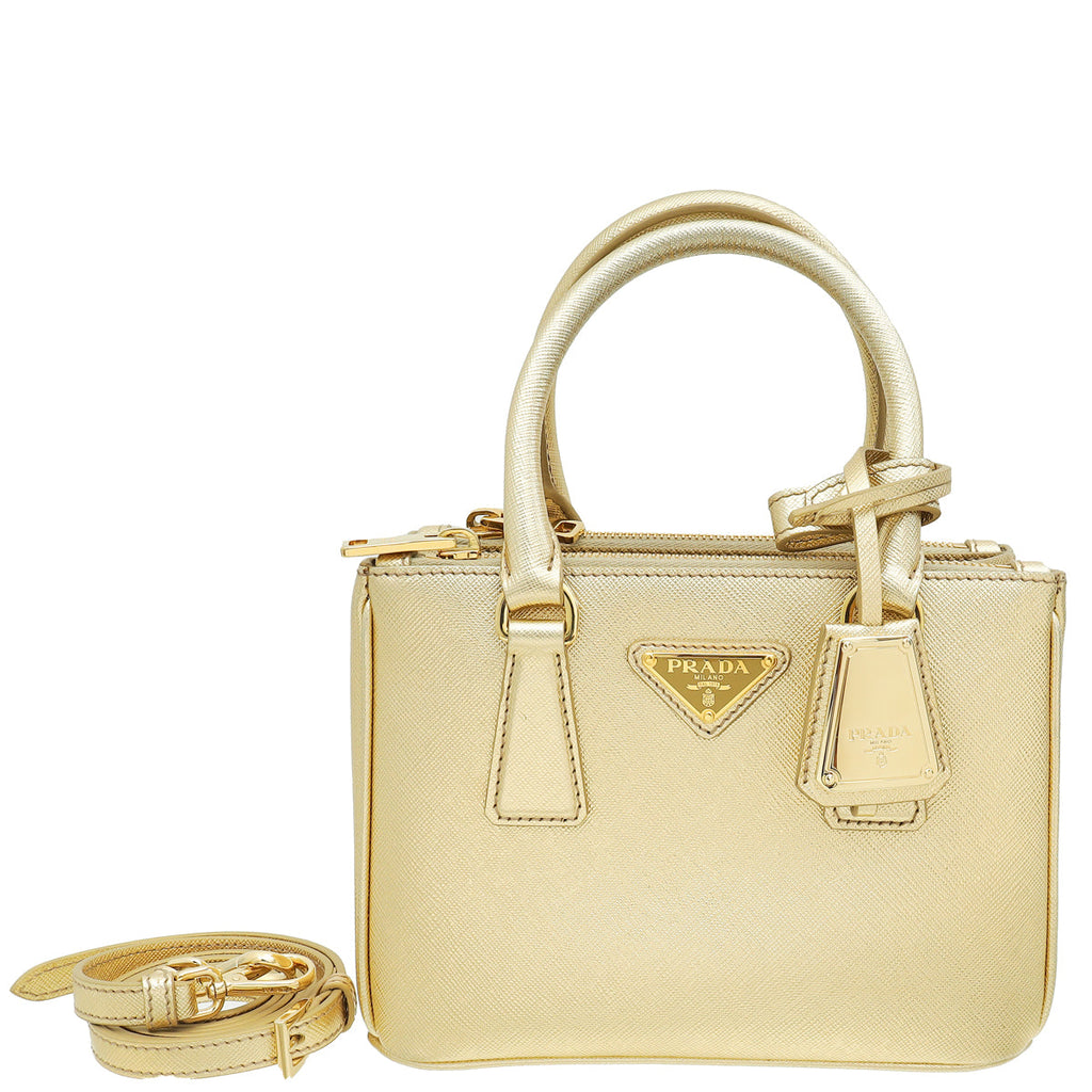 Prada Gold Lux Galleria Mini Tote Bag