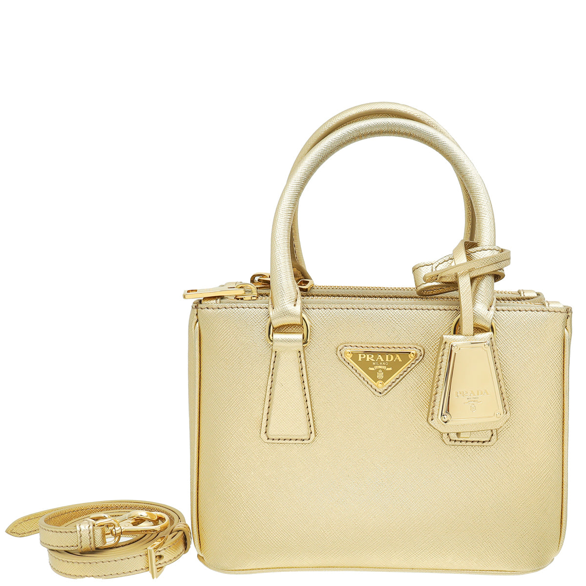 Prada Gold Lux Galleria Mini Tote Bag