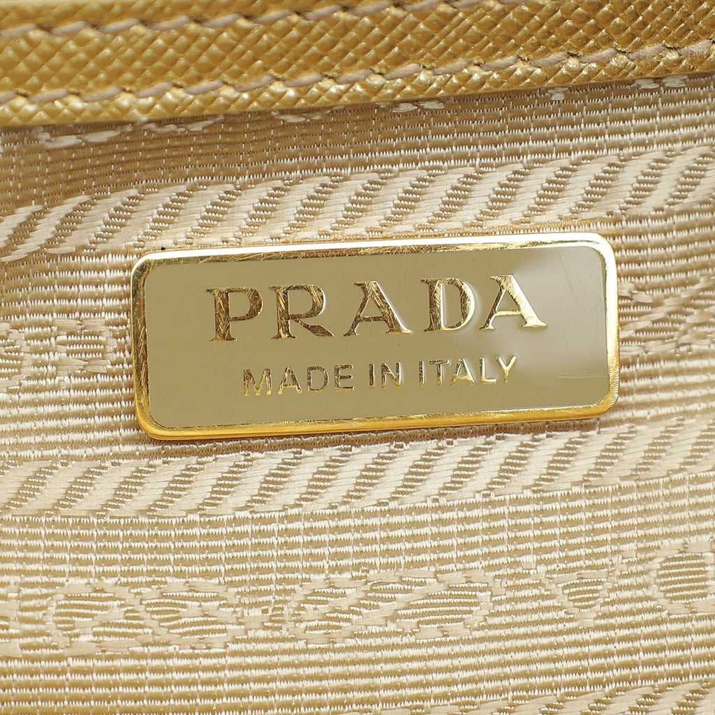 Prada Gold Lux Galleria Mini Tote Bag
