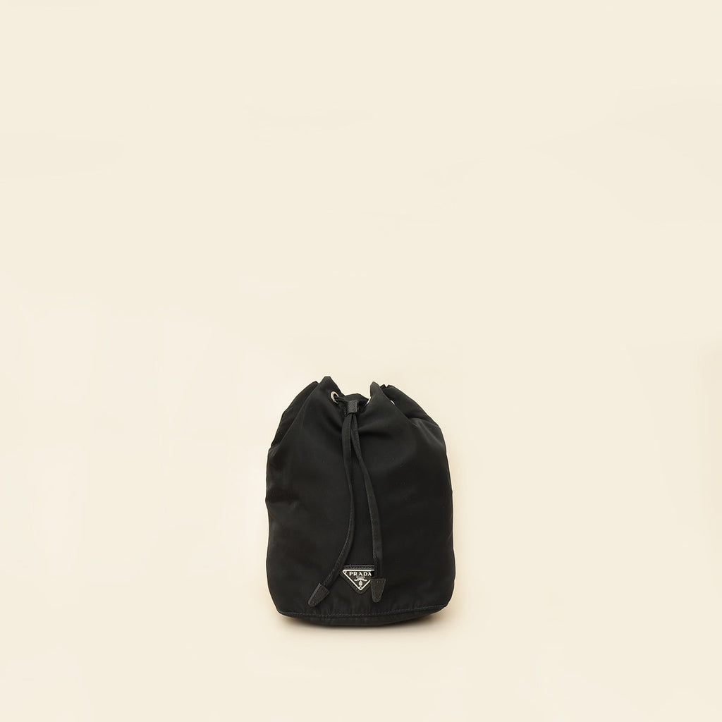 Prada Black Logo Nylon Drawstring Pouch