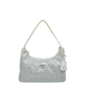 Prada White Satin Re-Edition 2000 Mini Bag w/Artificial Crystal
