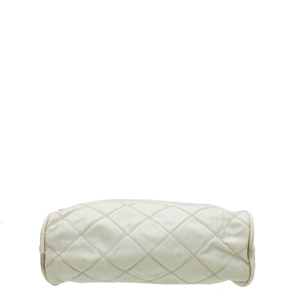 Prada Cream Stitch Box Nylon Quilted Cosmetic Pouch