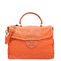 Prada Orange Ostrich Top Handle Flap Large Bag