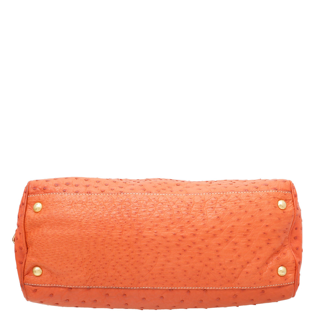 Prada Orange Ostrich Top Handle Flap Large Bag