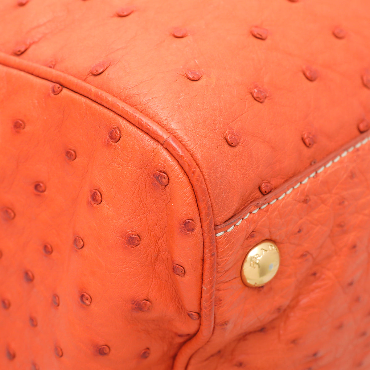 Prada Orange Ostrich Top Handle Flap Large Bag