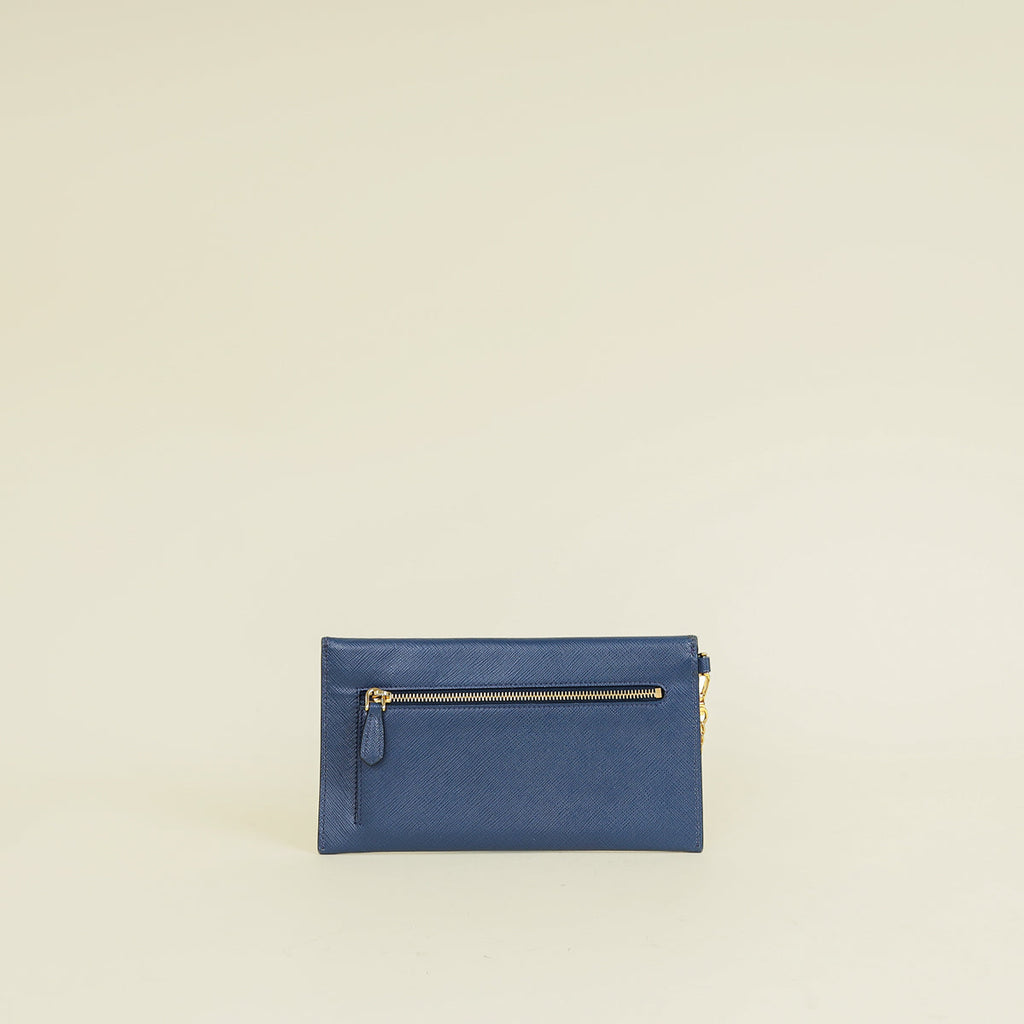 Prada Bluette Envelope Wristlet Chain Clutch