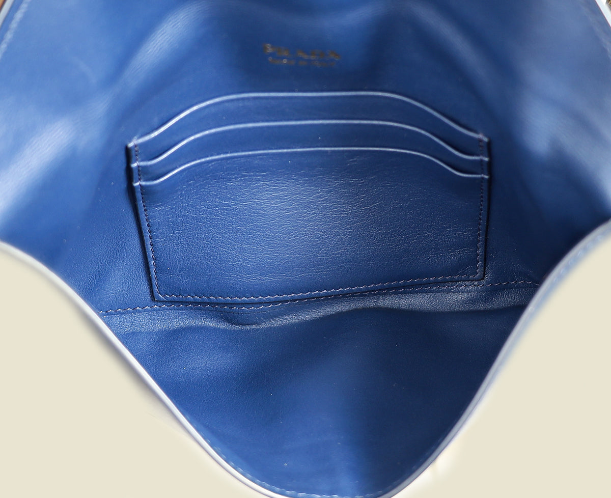 Prada Bluette Envelope Wristlet Chain Clutch