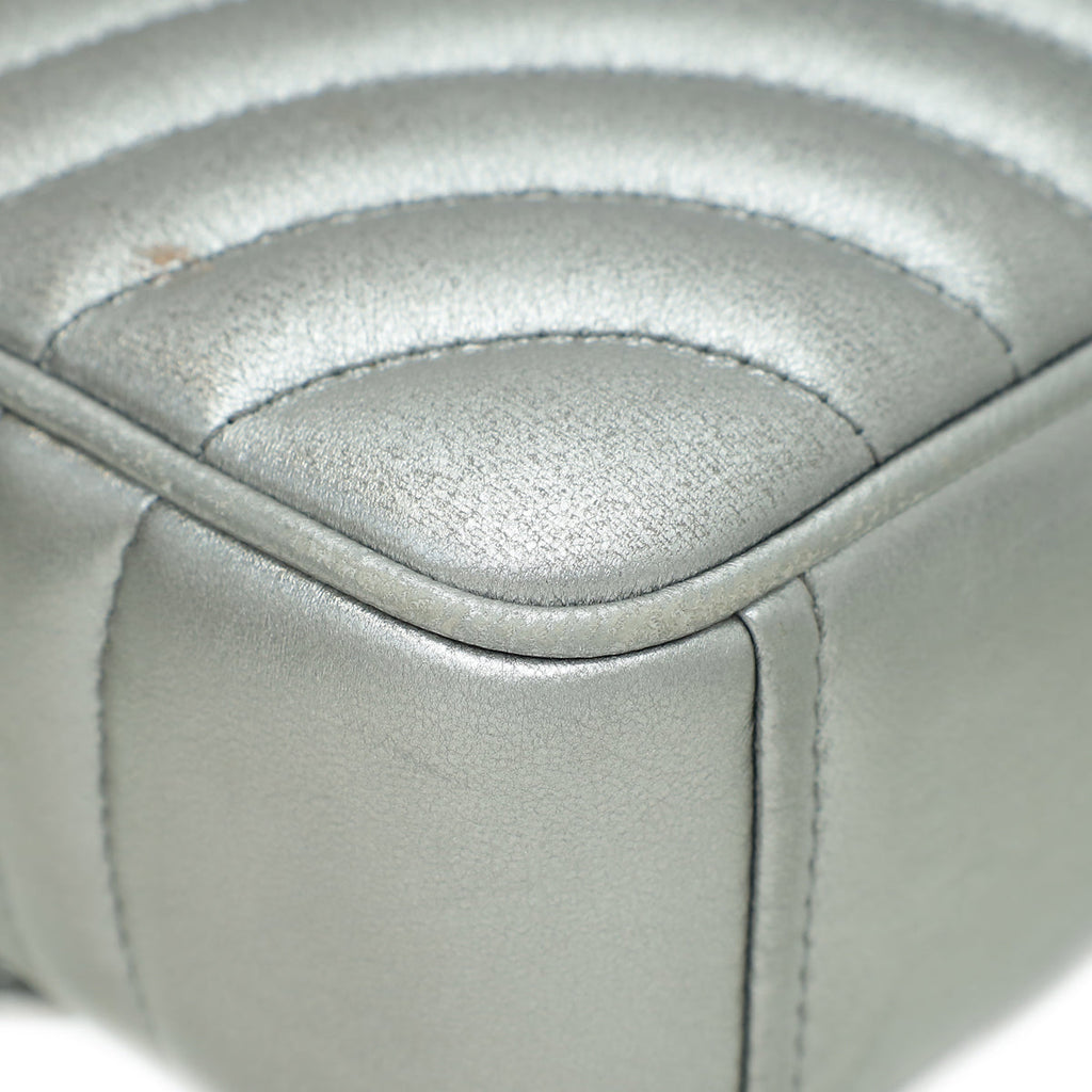 Prada Metallic Silver Cromo Nappa Impunture Diagramme Flap Medium Bag