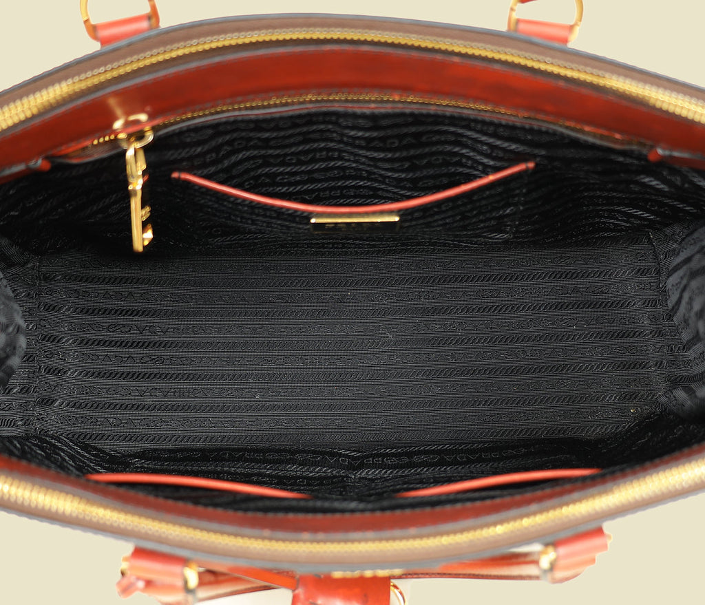 Prada Rust Orange Floral Appliqué Galleria Tote Bag