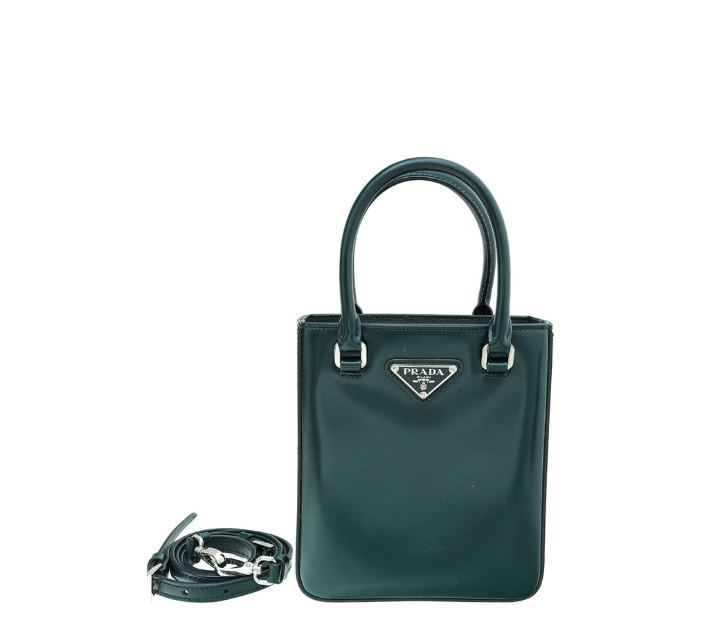 Prada Emerald Green Spazzolato Small Tote Bag