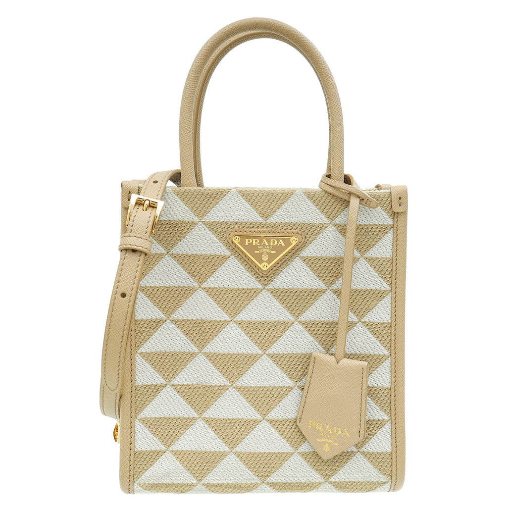 Prada Bicolor Symbole Embroidered Tote Bag