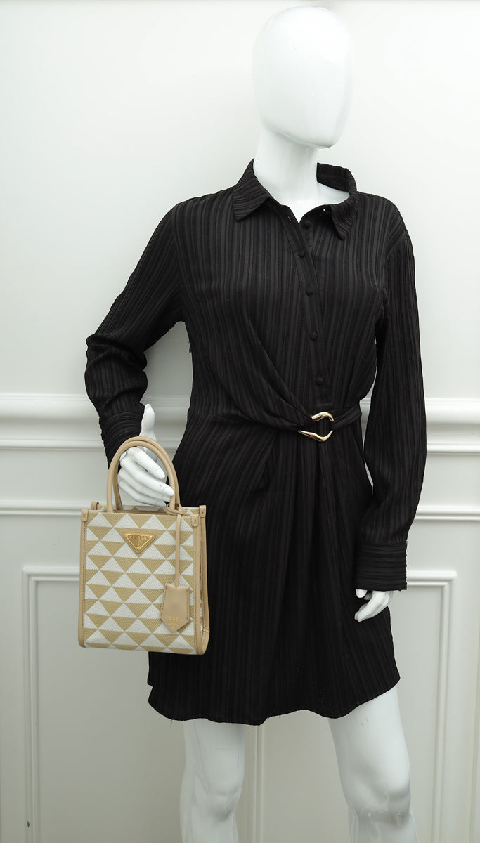 Prada Bicolor Symbole Embroidered Tote Bag
