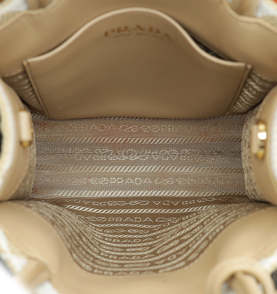 Prada Bicolor Symbole Embroidered Tote Bag