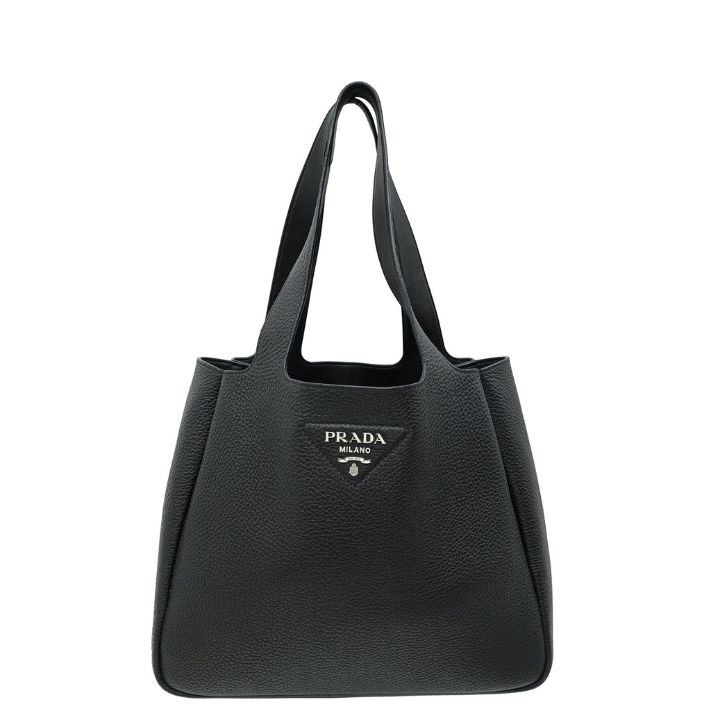 Prada Black Triangle Logo Tote Large Bag