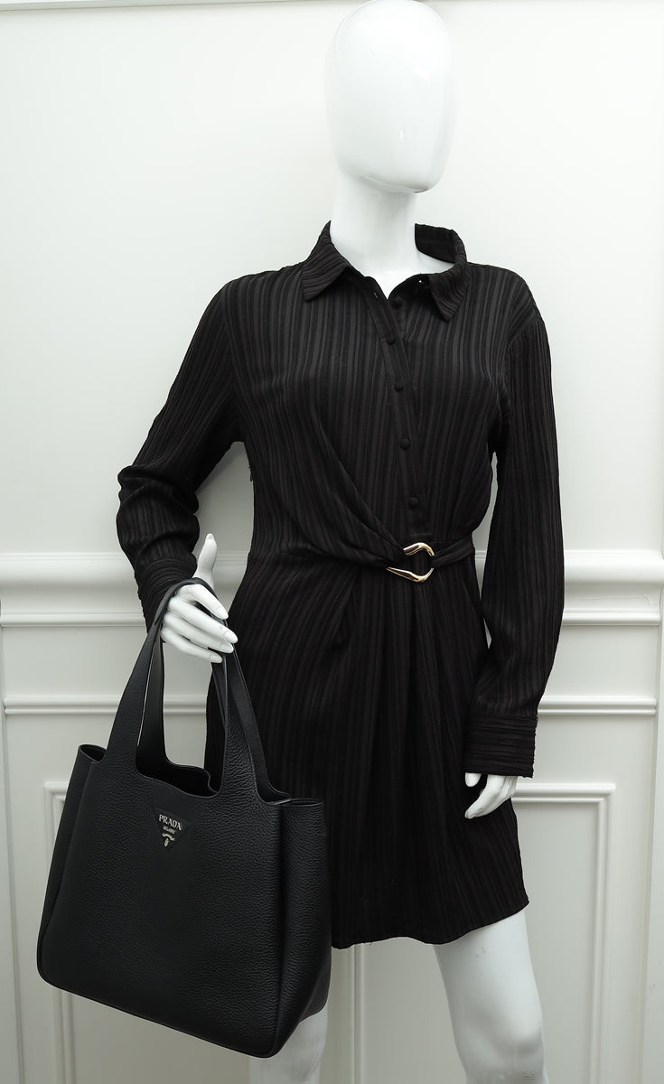 Prada Black Triangle Logo Tote Large Bag
