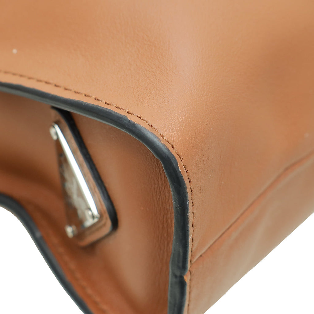 Prada Cognac Brown Triangle Logo Tote Bag