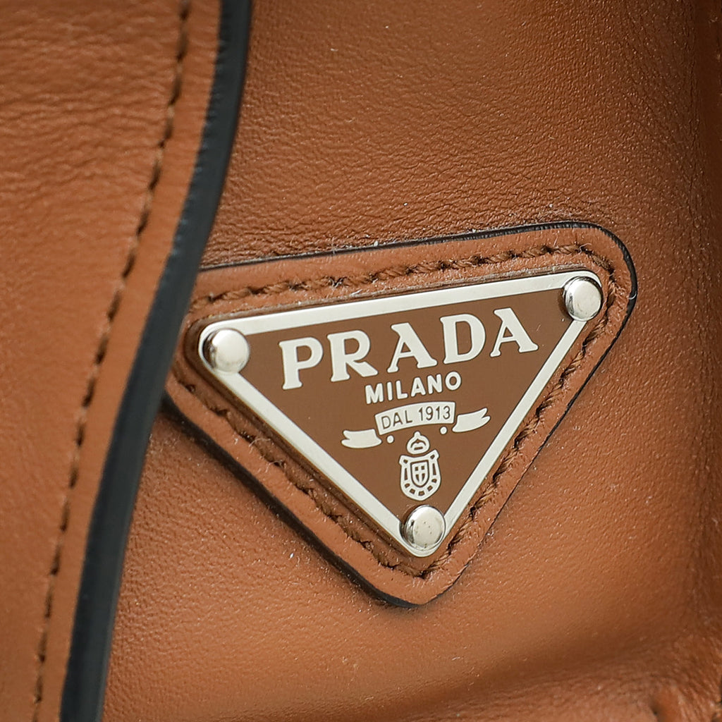 Prada Cognac Brown Triangle Logo Tote Bag