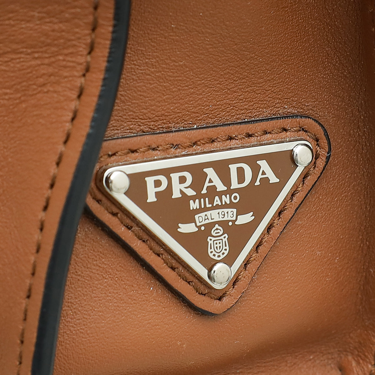 Prada Cognac Brown Triangle Logo Tote Bag