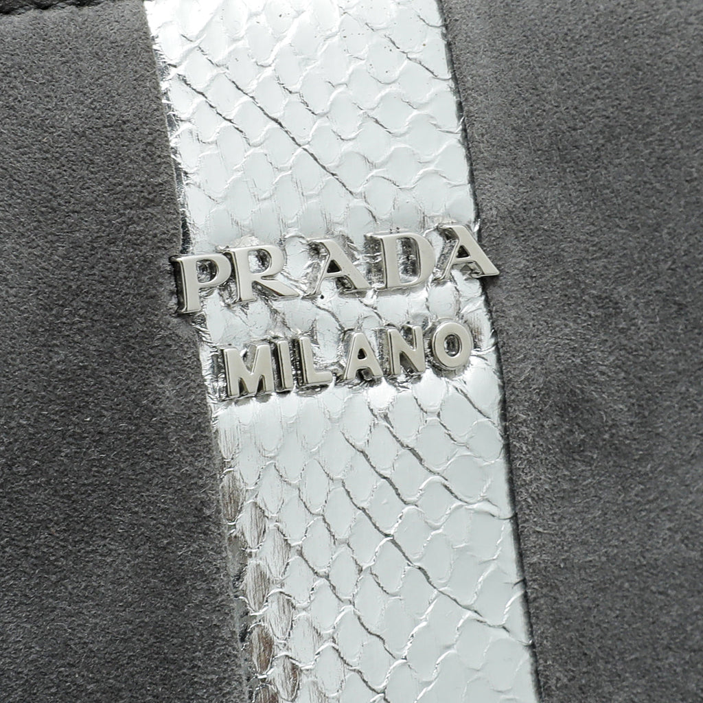 Prada Tricolor Suede Snakeskin Double Handle Bag