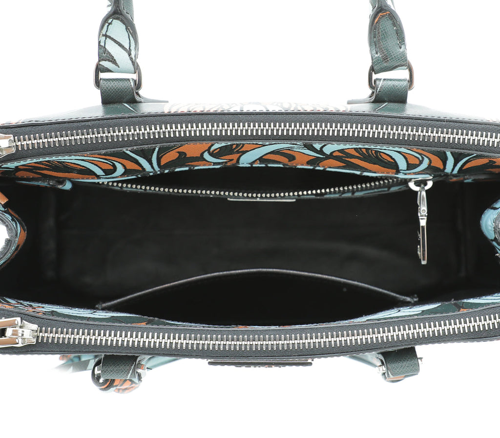 Prada Forest Green Multicolor Lily Printed Galleria Medium Bag