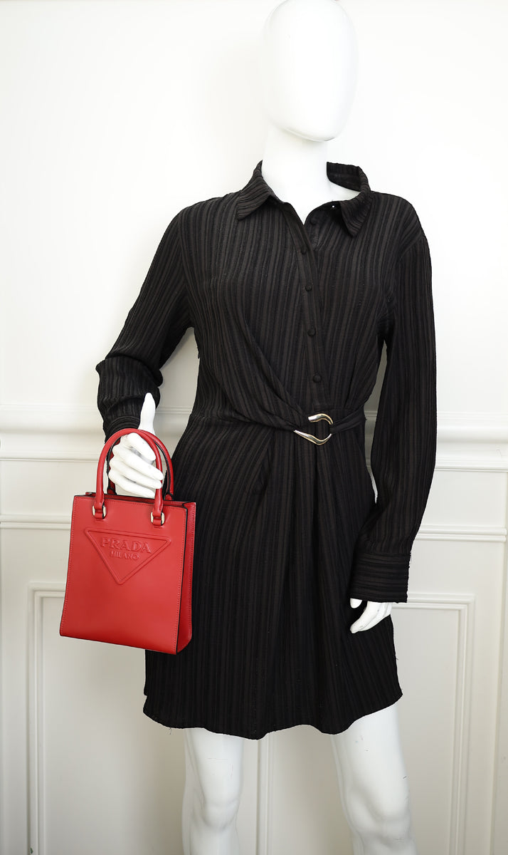Prada Red Logo Drill Tote Bag