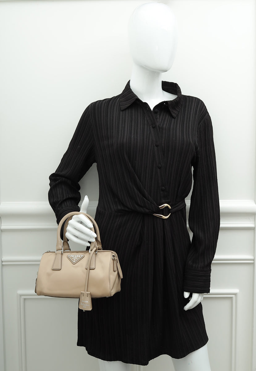 Prada Cammeo Beige Tessuto Re-Edition 2005 Bauletto Bag