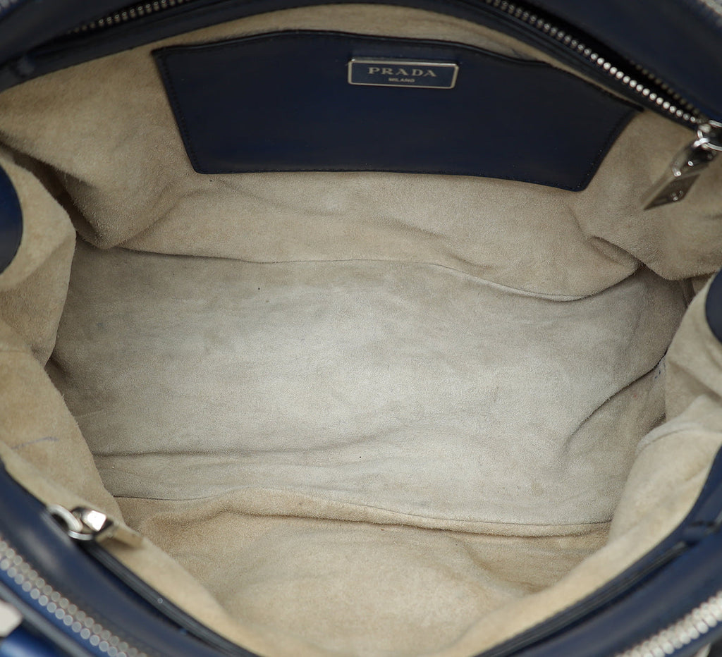 Prada Blue City Hand Stitched Galleria Tote Medium Bag